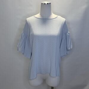 Vince Camuto Blouse Womens Medium Blue Textured Geometric Short Puff Sleeve Top